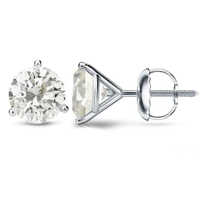 Auriya Platinum 1 to 2 carat TW 3-Prong Martini Round Diamond Stud Earrings Certified - H-I, SI1-SI2