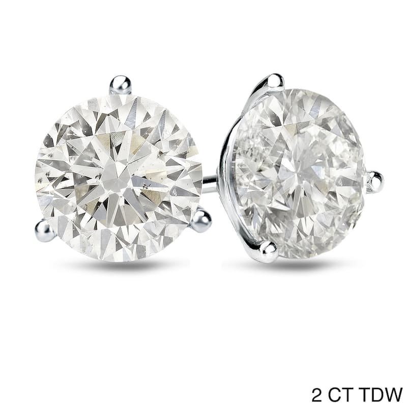 Auriya Platinum 1 to 2 carat TW 3-Prong Martini Round Diamond Stud Earrings Certified - H-I, SI1-SI2 - 2.00ct