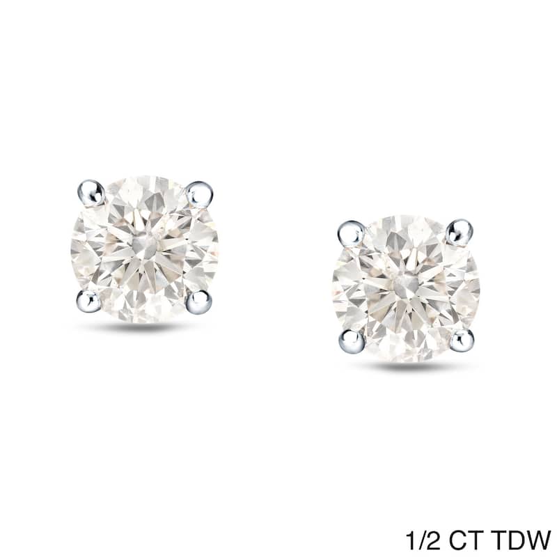 18k White Gold 1/4ct to 3/4ct TDW Round Diamond Stud Earrings by Auriya (H-I, SI1-SI2) - 0.50ct