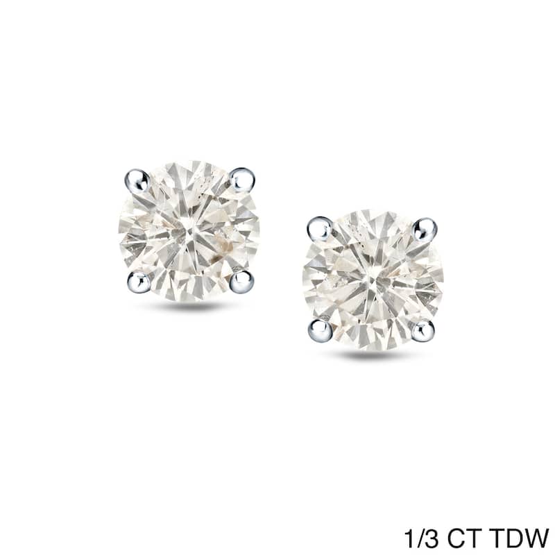 18k White Gold 1/4ct to 3/4ct TDW Round Diamond Stud Earrings by Auriya (H-I, SI1-SI2) - 0.33ct
