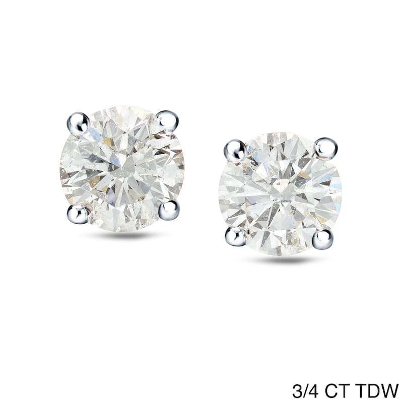 18k White Gold 1/4ct to 3/4ct TDW Round Diamond Stud Earrings by Auriya (H-I, SI1-SI2) - 0.75ct