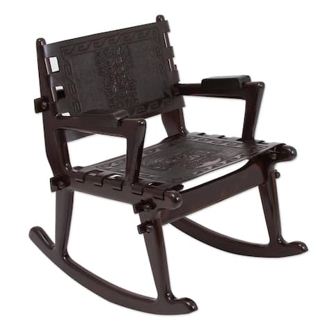 Tornillo Wood and Leather Chavin Deities Rocking Chair