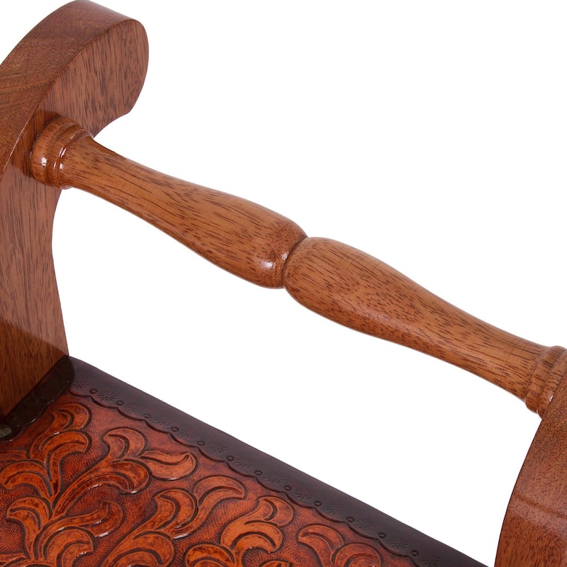 Handmade Cedar and Leather Colonial Blond Stool (Peru)