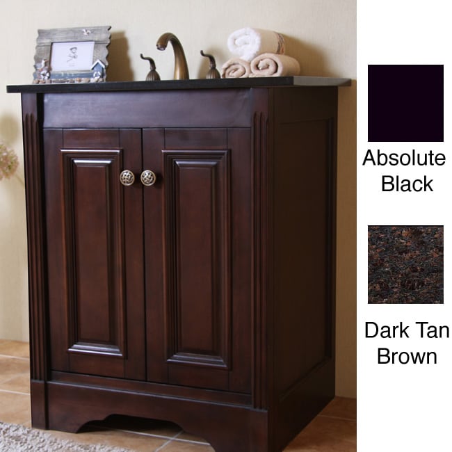 Natural Granite Top Dark Walnut Finish 24 inch Single Sink Traditional Style Bathroom Vanity