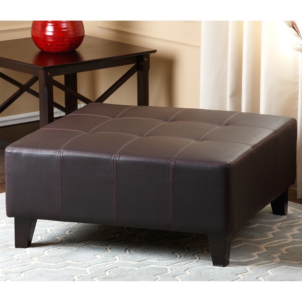 Abbyson Living Sullivan Leather Square Ottoman Abbyson Living Ottomans