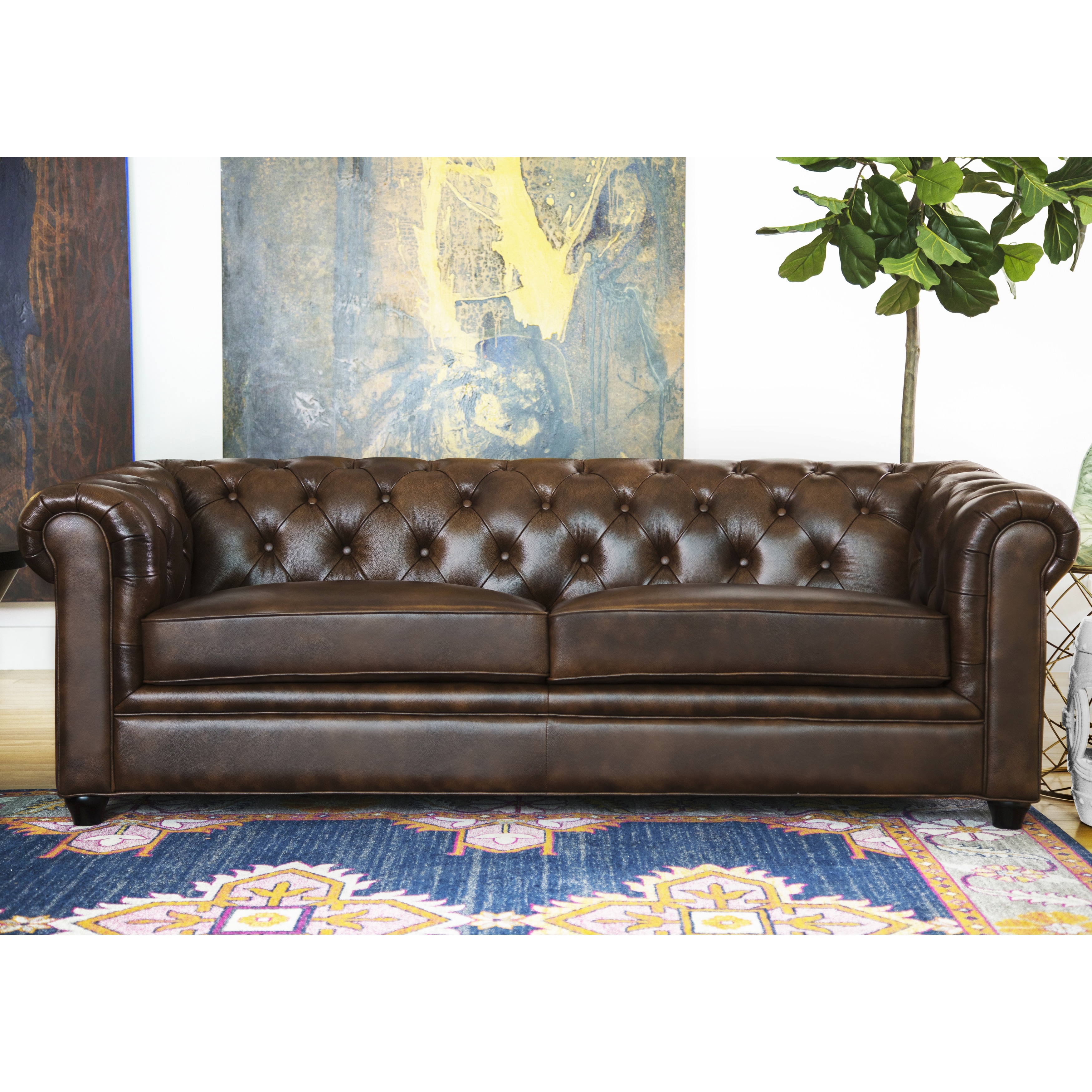 Abbyson Tuscan Top Grain Leather Chesterfield Sofa - Free Shipping ...