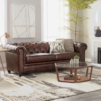 Abbyson Tuscan Top Grain Leather Button Tufted Chesterfield Sofa - Bed ...