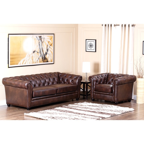 Abbyson Living Tuscan Premium Italian Leather Sofa and Armchair Set Abbyson Living Living Room Sets