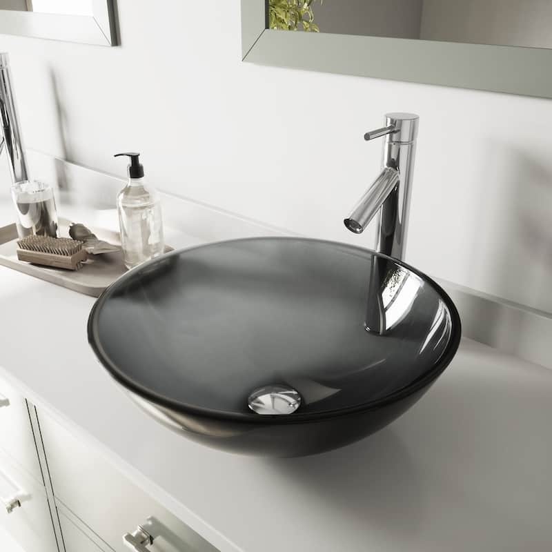 VIGO Giovanni 17"L x 17"W Glass Vessel Sink and Dior 13"H Faucet Set