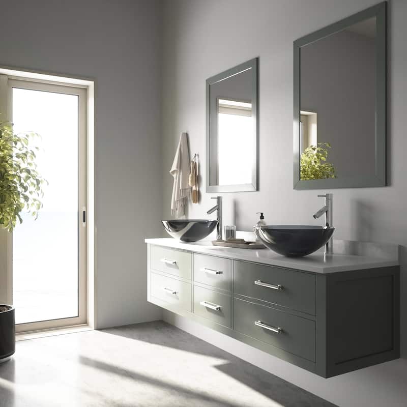 VIGO Giovanni 17"L x 17"W Glass Vessel Sink and Dior 13"H Faucet Set