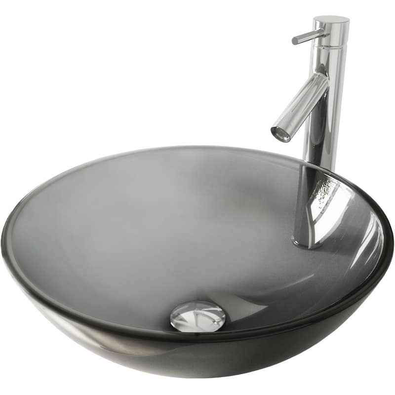 VIGO Giovanni 17"L x 17"W Glass Vessel Sink and Dior 13"H Faucet Set