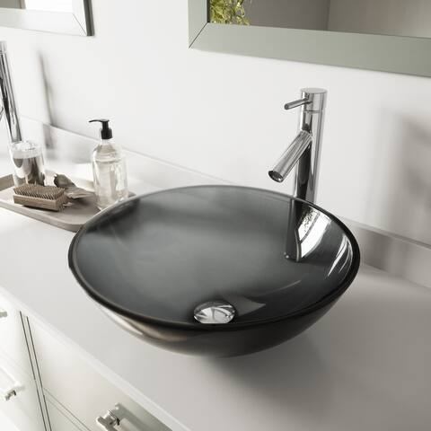 VIGO Sheer Black Glass Vessel Bathroom Sink and Dior Faucet Set