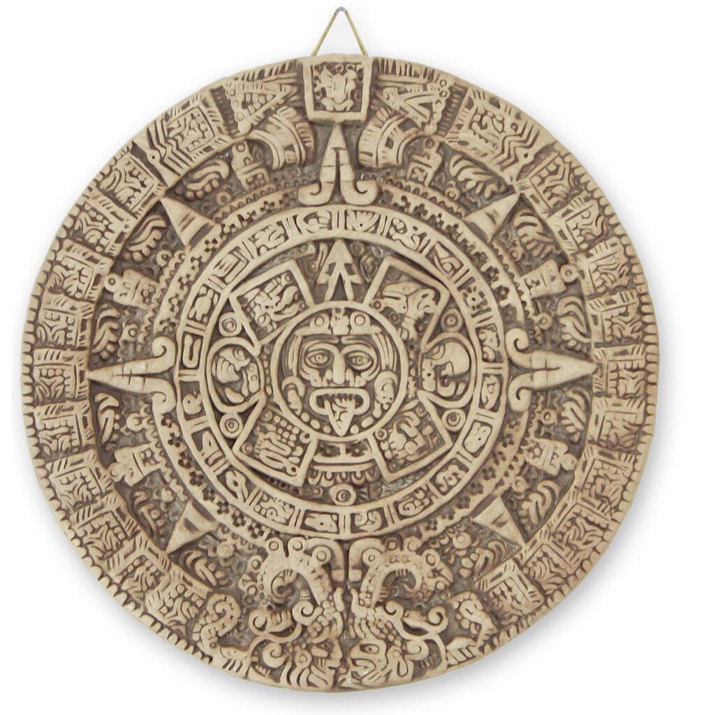 Ceramic 'Aztec Sun Stone' Wall Plaque , Handmade in Mexico