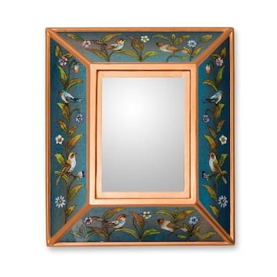 Handmade Song to Life Reverse Painted Glass Mirror (Peru) - Blue