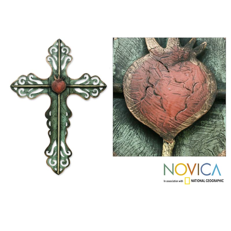 Handmade Steel Cross and Sacred Heart Wall Art Sculpture (Mexico)