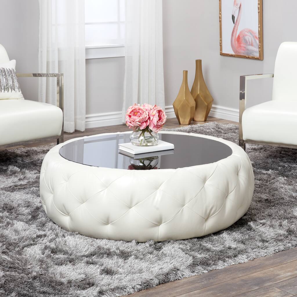 Abbyson Havana Round Leather Coffee Table