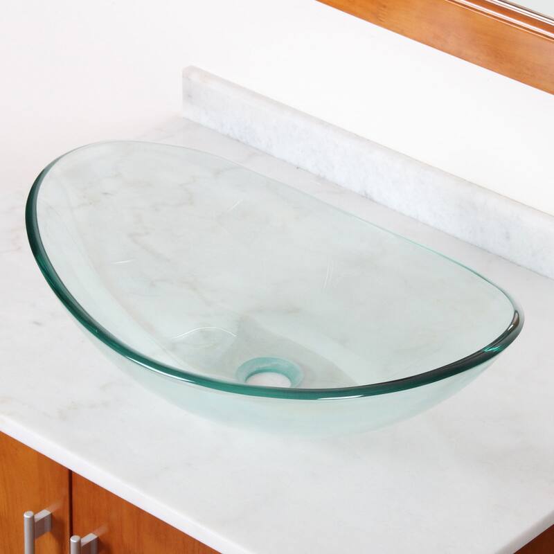 Elite Tempered Bathroom Glass Vessel Sink W. Unique Oval Shape with Faucet Combo