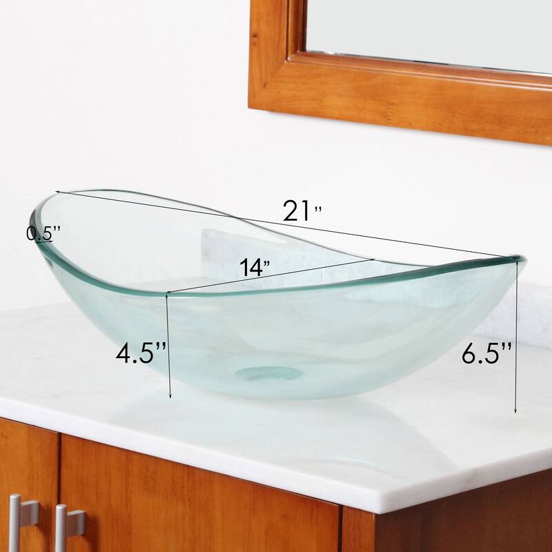 Elite Tempered Bathroom Glass Vessel Sink W. Unique Oval Shape with Faucet Combo