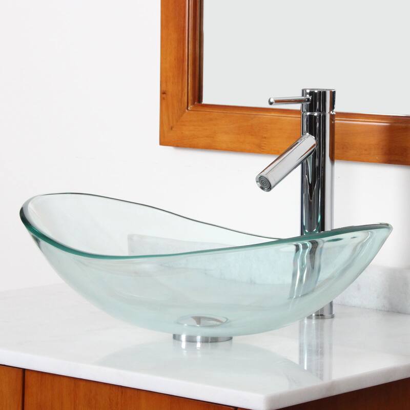 Elite Tempered Bathroom Glass Vessel Sink W. Unique Oval Shape with Faucet Combo