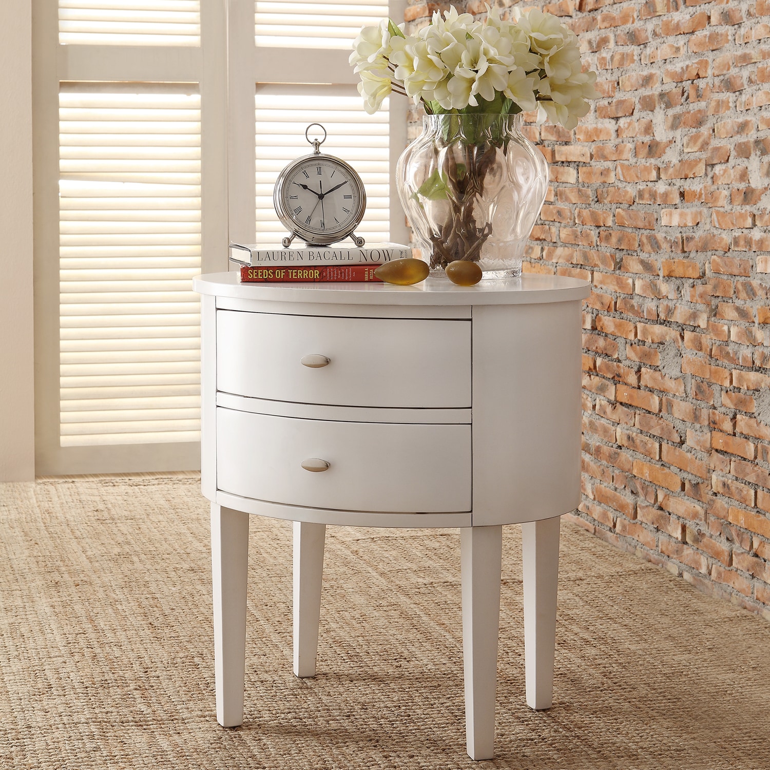 Shop INSPIRE Q Aldine 2 Drawer White Oval Wood Accent Table - Free 