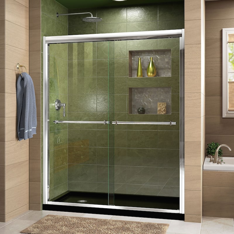 DreamLine Duet 34 in. D x 60 in. W x 74 3/4 in. H Bypass Sliding Shower Door and Shower Base Kit - 34" x 60"