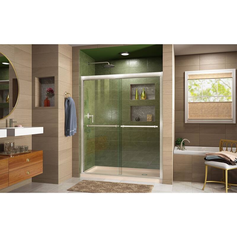 DreamLine Duet 34 in. D x 60 in. W x 74 3/4 in. H Bypass Sliding Shower Door and Shower Base Kit - 34" x 60"