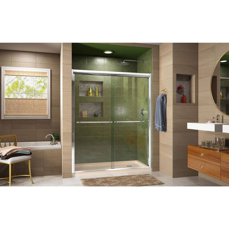 DreamLine Duet 34 in. D x 60 in. W x 74 3/4 in. H Bypass Sliding Shower Door and Shower Base Kit - 34" x 60"