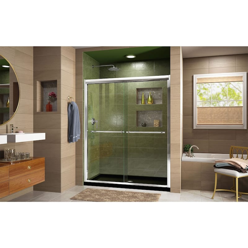 DreamLine Duet 34 in. D x 60 in. W x 74 3/4 in. H Bypass Sliding Shower Door and Shower Base Kit - 34" x 60"