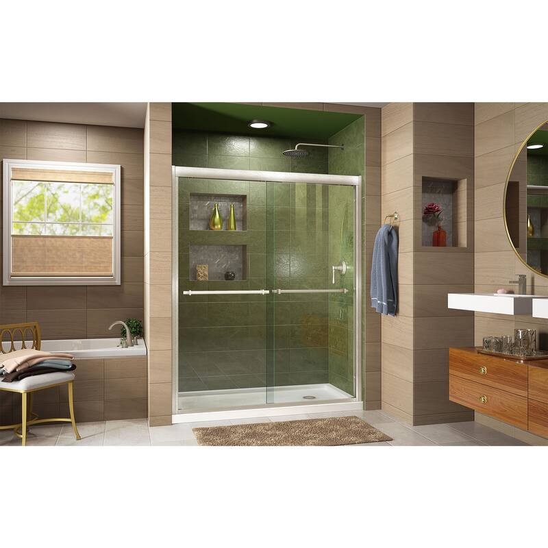 DreamLine Duet 34 in. D x 60 in. W x 74 3/4 in. H Bypass Sliding Shower Door and Shower Base Kit - 34" x 60"