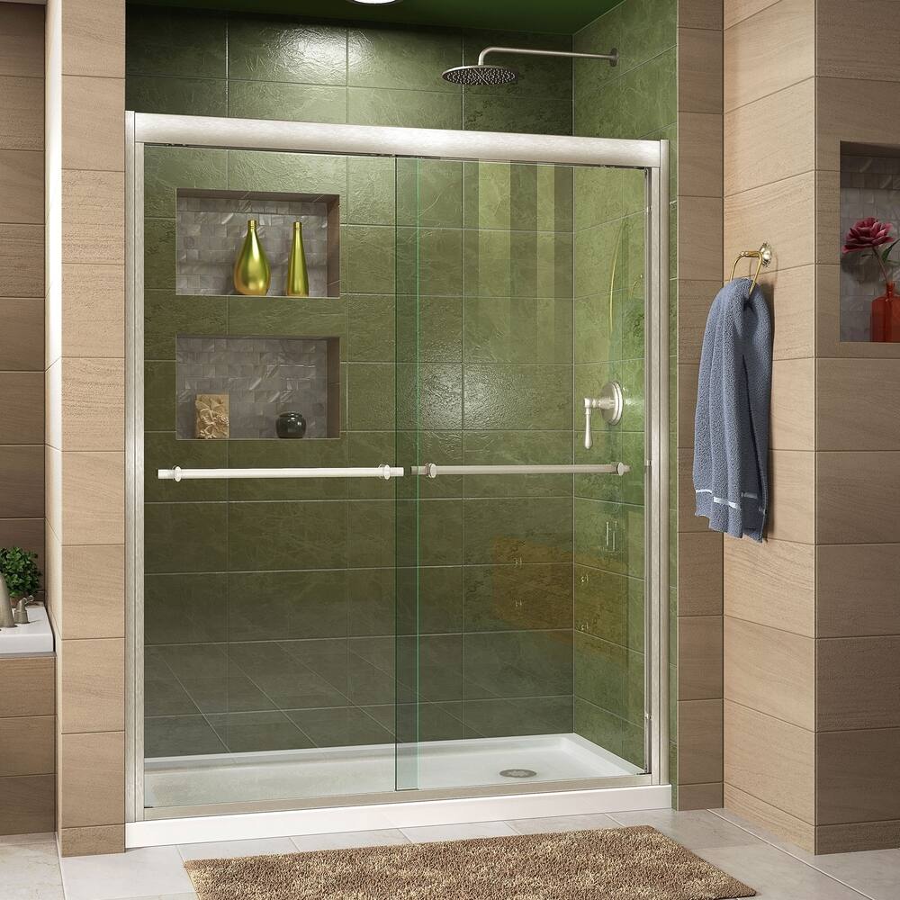DreamLine Duet 34 in. D x 60 in. W x 74 3/4 in. H Bypass Sliding Shower Door and Shower Base Kit - 34" x 60"