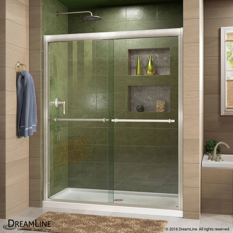 DreamLine Duet 34 in. D x 60 in. W x 74 3/4 in. H Bypass Sliding Shower Door and Shower Base Kit - 34" x 60"