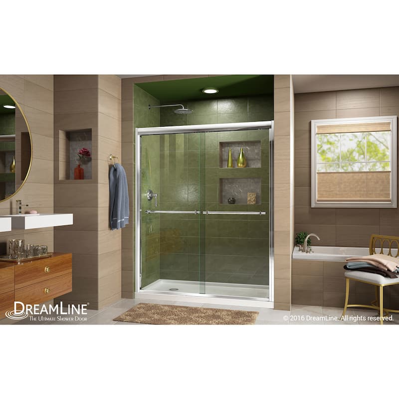 DreamLine Duet 34 in. D x 60 in. W x 74 3/4 in. H Bypass Sliding Shower Door and Shower Base Kit - 34" x 60"
