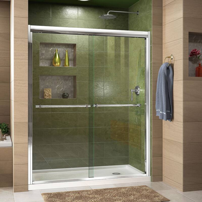 DreamLine Duet 34 in. D x 60 in. W x 74 3/4 in. H Bypass Sliding Shower Door and Shower Base Kit - 34" x 60" - White Base  