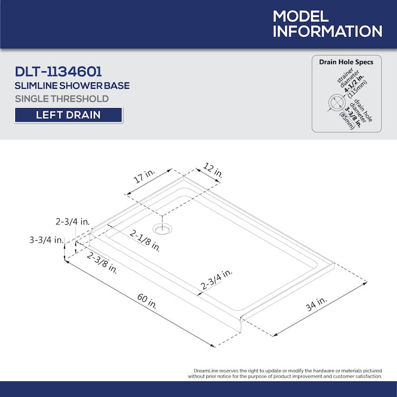 DreamLine Duet 34 in. D x 60 in. W x 74 3/4 in. H Bypass Sliding Shower Door and Shower Base Kit - 34" x 60"