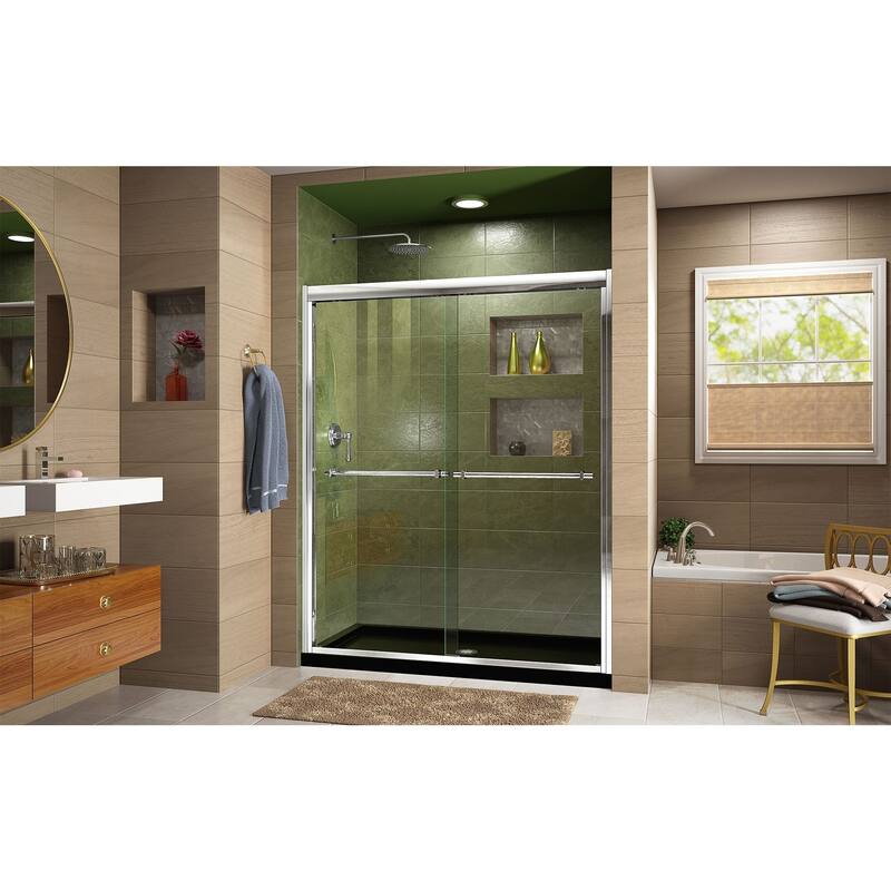 DreamLine Duet 36 in. D x 60 in. W x 74 3/4 in. H Bypass Sliding Shower Door and Shower Base Kit - 36" x 60"