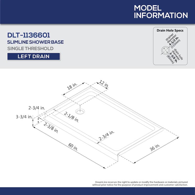 DreamLine Duet 36 in. D x 60 in. W x 74 3/4 in. H Bypass Sliding Shower Door and Shower Base Kit - 36" x 60"