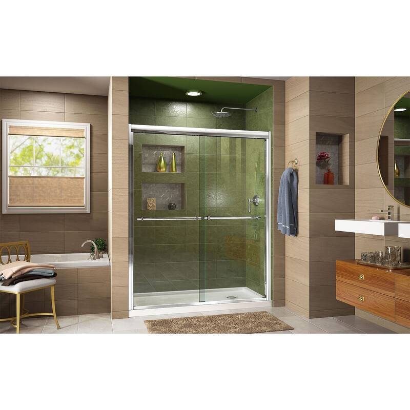 DreamLine Duet 36 in. D x 60 in. W x 74 3/4 in. H Bypass Sliding Shower Door and Shower Base Kit - 36" x 60"
