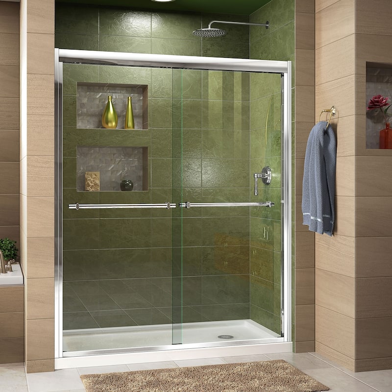 DreamLine Duet 36 in. D x 60 in. W x 74 3/4 in. H Bypass Sliding Shower Door and Shower Base Kit - 36" x 60"
