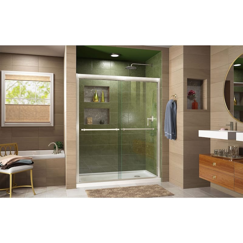 DreamLine Duet 36 in. D x 60 in. W x 74 3/4 in. H Bypass Sliding Shower Door and Shower Base Kit - 36" x 60"