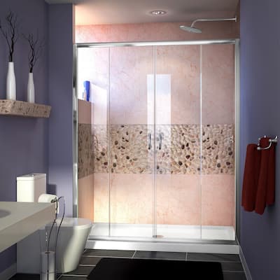 DreamLine Visions 30 in. D x 60 in. W x 74 3/4 in. H Sliding Shower Door and Shower Base Kit