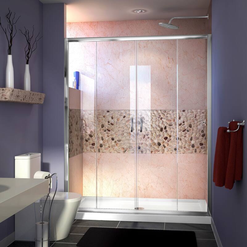 DreamLine Visions 30 in. D x 60 in. W x 74 3/4 in. H Sliding Shower Door and Shower Base Kit