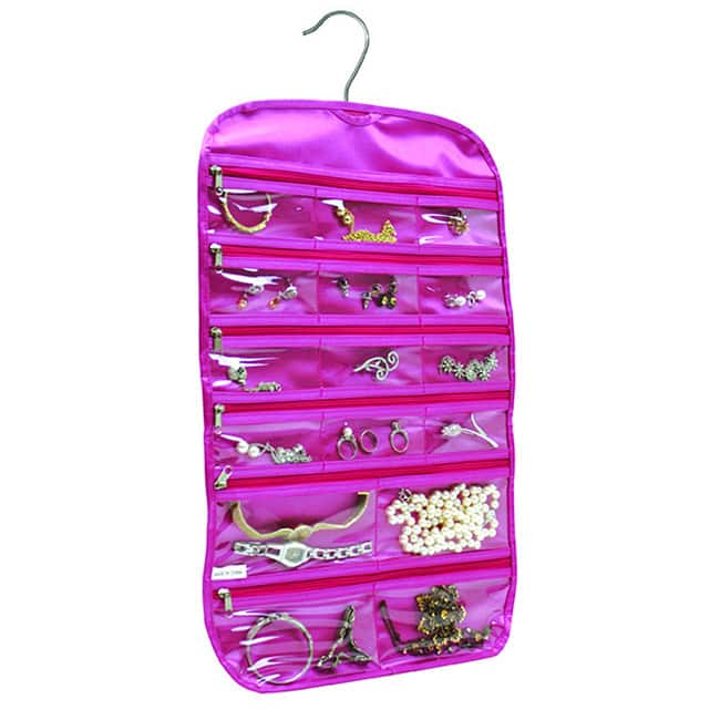 FloridaBrands 31-Pocket Hanging Jewelry and Accessory Organizer with Silver Hook - Pink