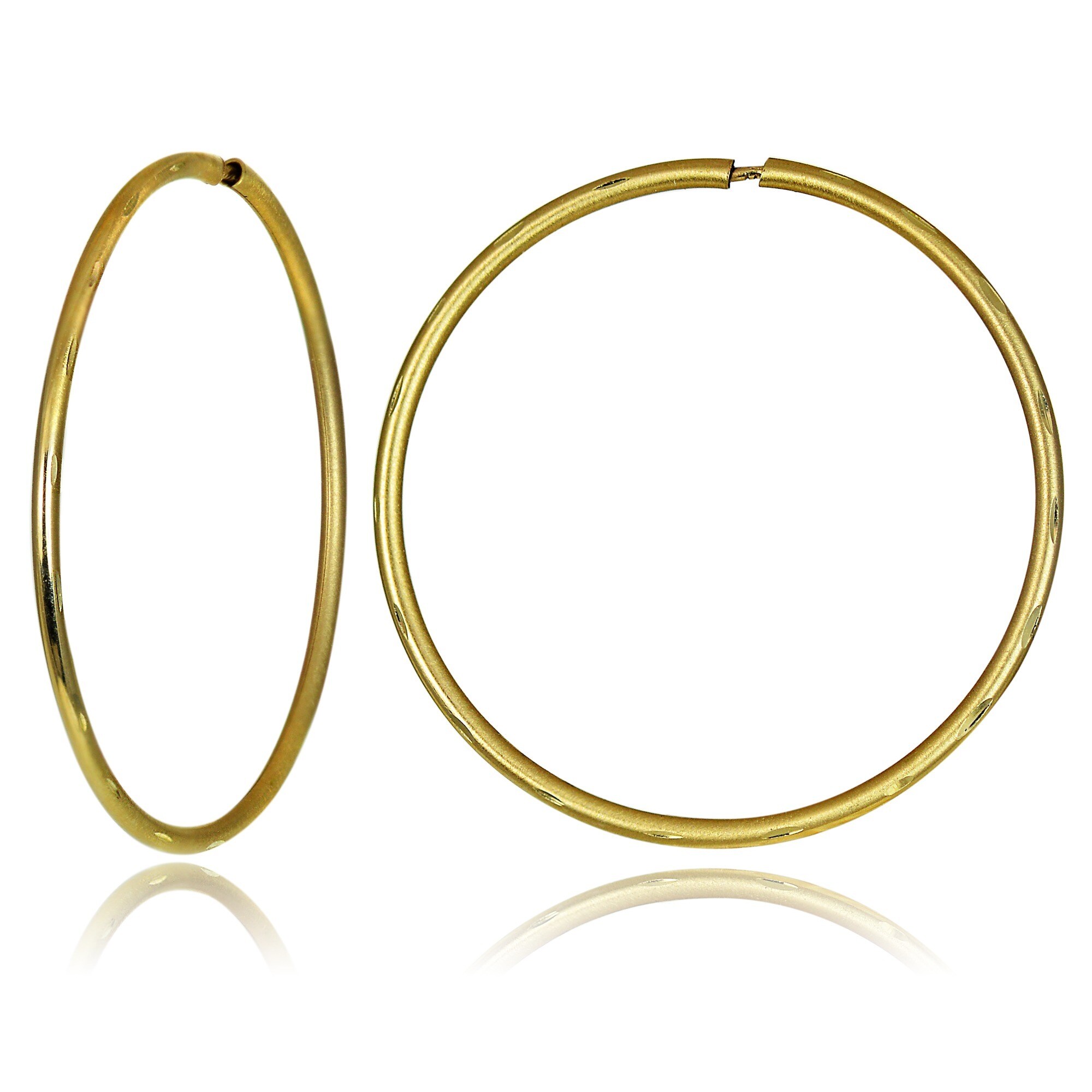 Solid 14k Yellow Gold Diamond Fascination Round Hinged Hoop Earrings 4mm x 31mm Solid 14k Yellow Gold Diamond Fascination Round Hinged Hoop Earrings 4mm x 31mm