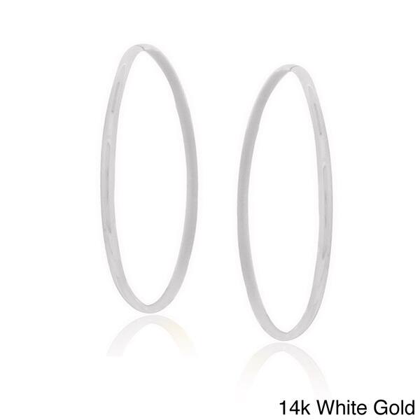 14mm Diameter 14k WhiteGold 3mm Thickness Diamond Cut Hoop Earrings 