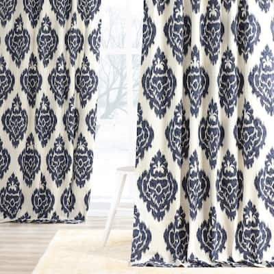 Exclusive Fabrics Ikat Blue Printed Cotton Curtain (1 Panel)