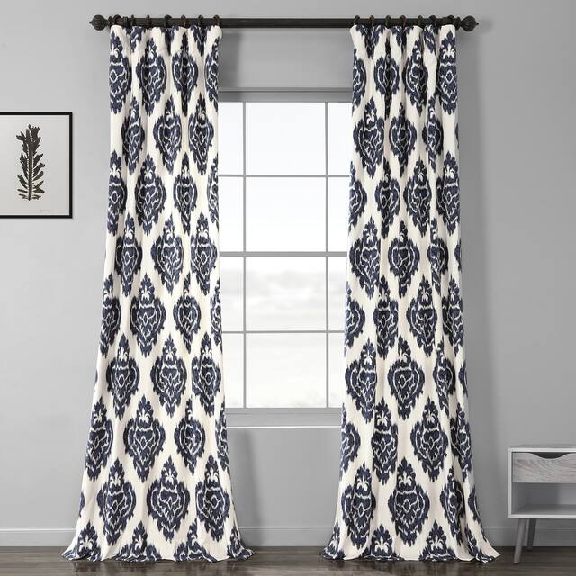 Exclusive Fabrics Ikat Blue Printed Cotton Curtain (1 Panel)