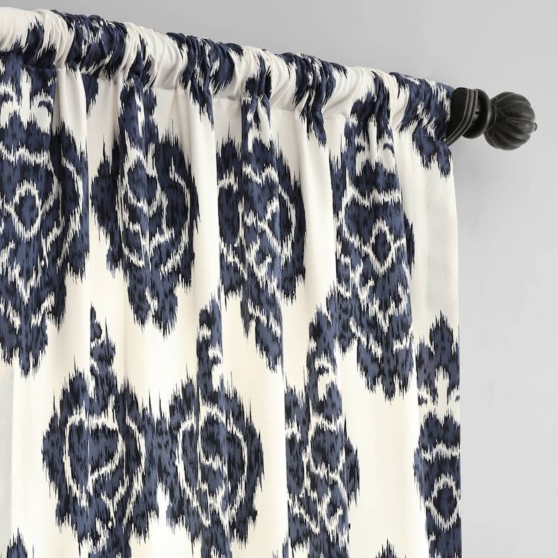 Exclusive Fabrics Ikat Black Printed Cotton Single Curtain (1 Panel)