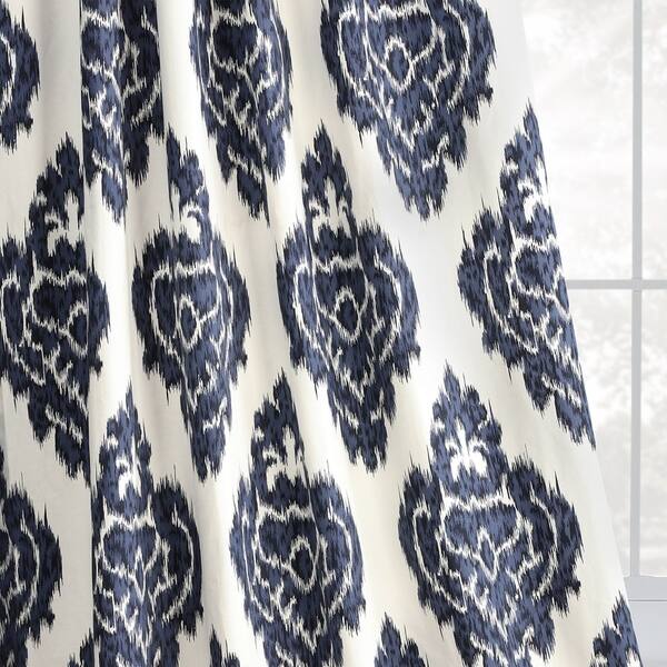 Shop Exclusive Fabrics Ikat Blue Printed Cotton Curtain Panel