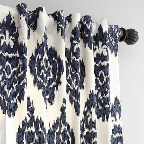Shop Exclusive Fabrics Ikat Blue Printed Cotton Curtain Panel