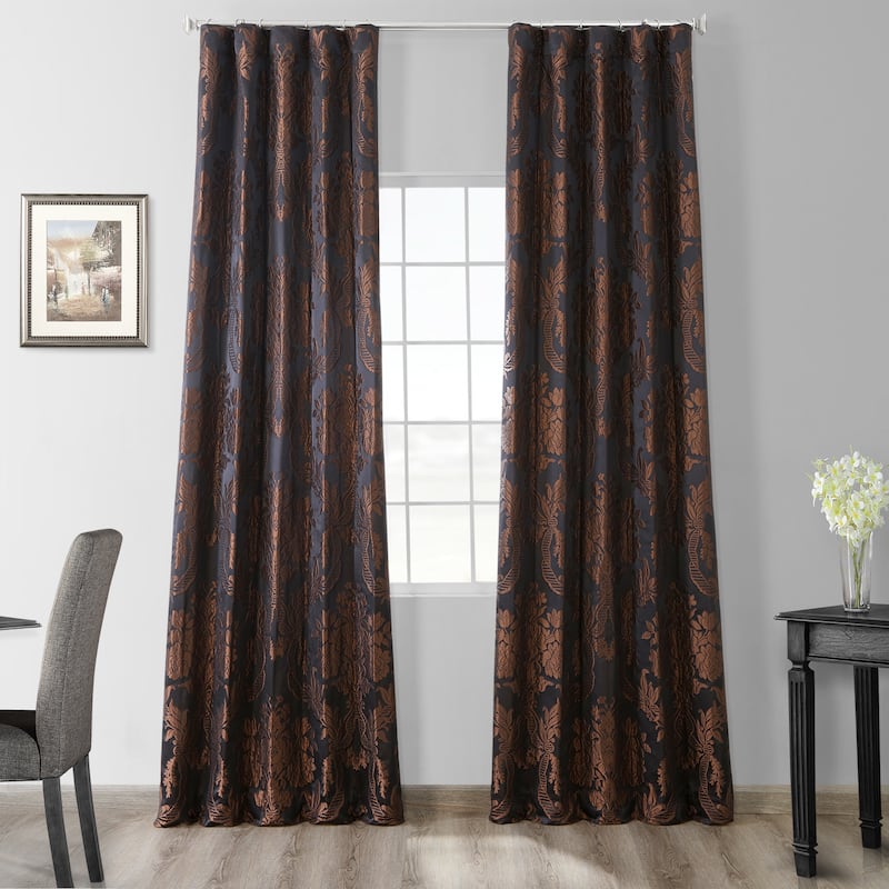 Exclusive Fabrics Magdelena Black/Copper Faux Silk Jacquard Curtain (1 Panel)